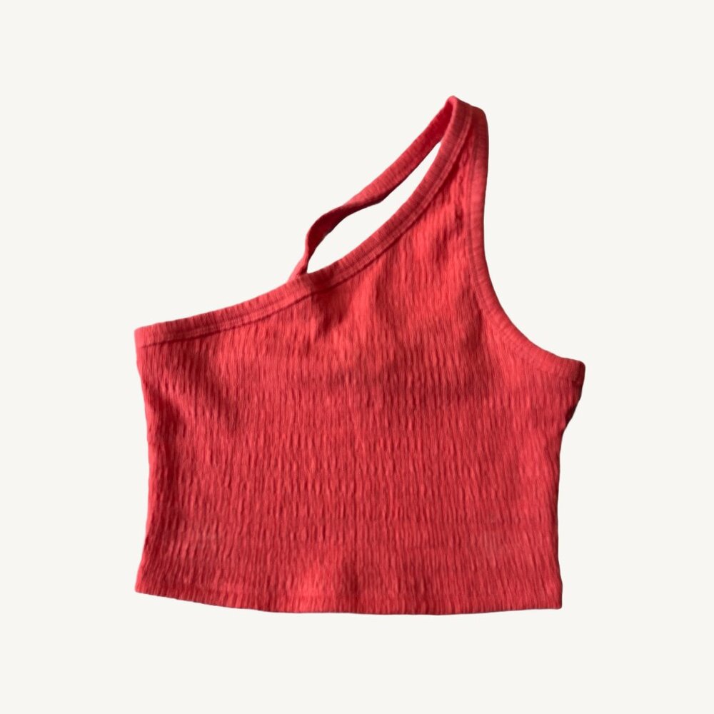 NWT American Eagle Bright Pink Cropped Asymmetrical Tank Top Size Small